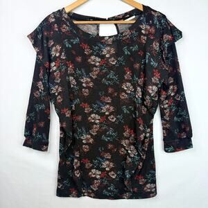 Free People Black Floral Dock Street Top MD